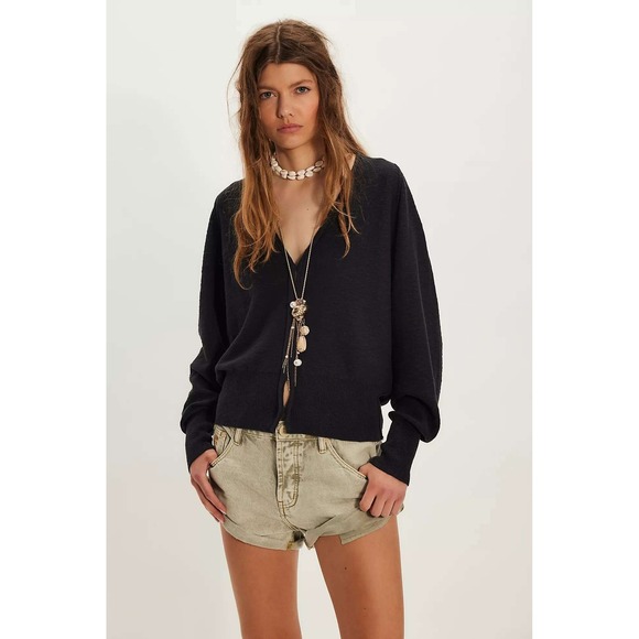 Free People Sweaters - Free People Black Cardigan Sweater Size Large Lightweight NWT Kait Knit